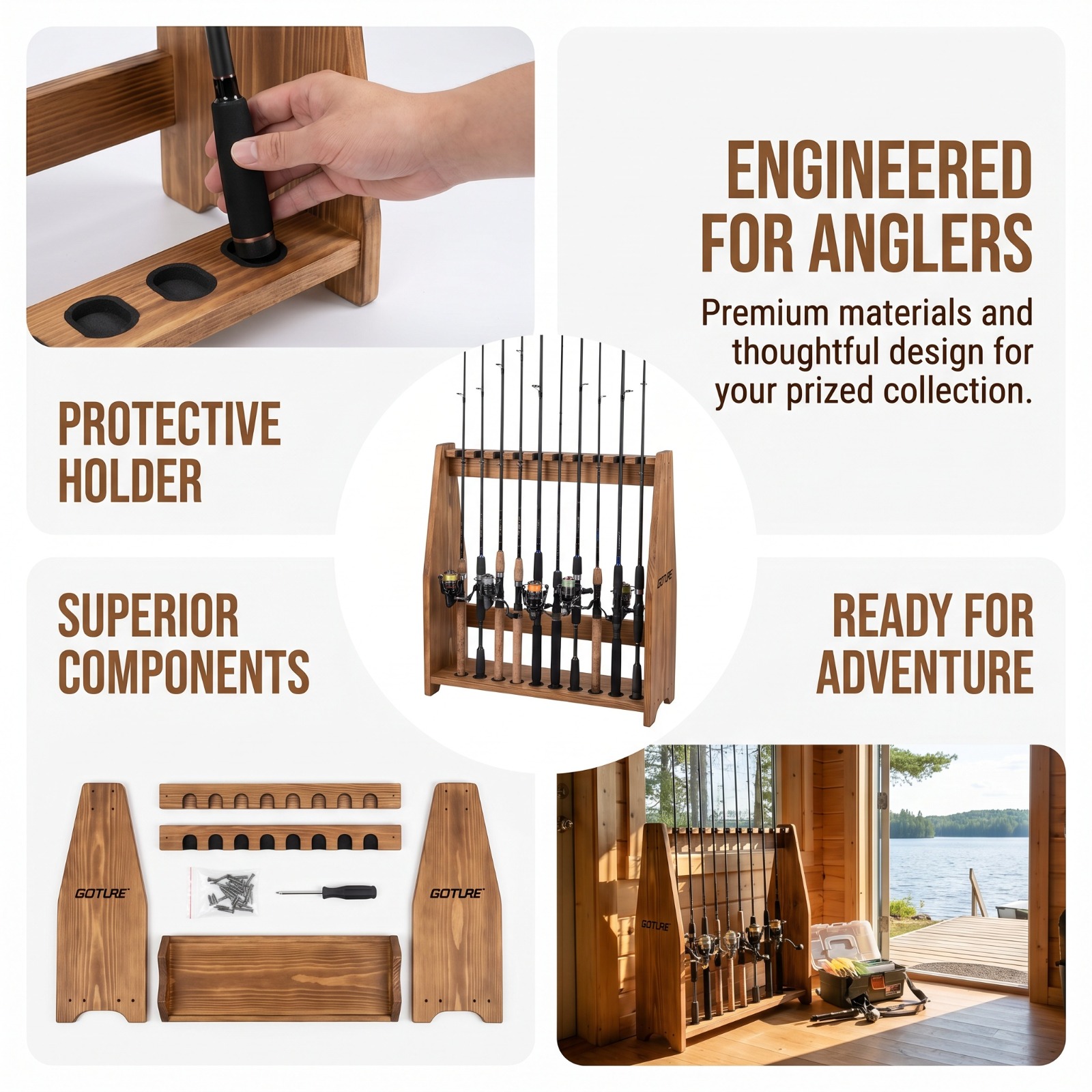 Goture 10 Slots Carbonized Pin - đánh giá và giá Fishing Rod Rack